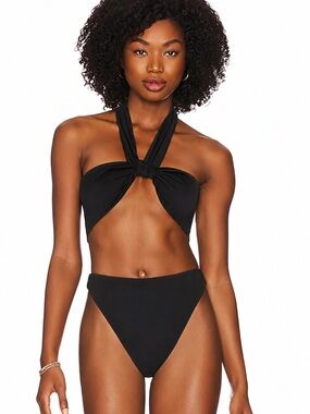 Aexae Black Twist Halter Bandeau Bikini Top Size S NWT